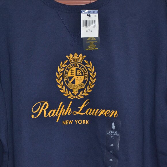 POLO RALPH LAUREN BLUE WITH GOLD CREST LOGO CREWNECK SWEATSHIRT-NEW WT TAG- $99. - Picture 4 of 12